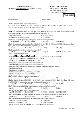 Đề 1 thi trắc nghiệm môn hóa 11 hè 2015 thời gian làm bài 45 phút